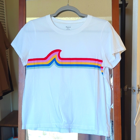 Madewell White T-Shirt with Colorful Wave Design - Picture 3 of 10